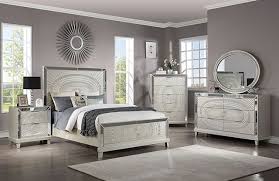 Finished in platinum, this set features a tufted headboard with nailhead details and an led light. Foa7157 5 Pc Valletta Glam Champagne Finish Wood Textured Paneled Design Queen Bedroom Set