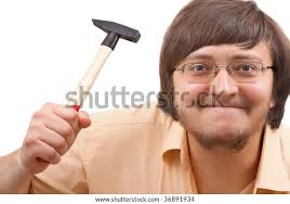 Portrait Funny Crazy Guy Hammer Stock Photo 36891934