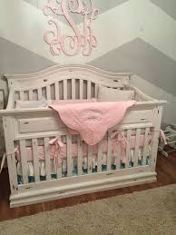 Distressed Baby Bed With Chalk Paint Gray And White Chevron Wall Baby Bed Baby Girls Nursery Painting A Crib