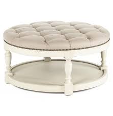 Marseille French Country Cream Ivory Linen Round Tufted Coffee Table Ottoman Round Tufted Ottoman Tufted Ottoman Coffee Table Ottoman Coffee Table