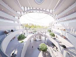 Peek Into This Contemporary Office Environment Through The Eye Of This New Business Center Facade Contemporary Office Concept Architecture Hospital Interior Design