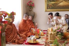 Monks Give Blessing For The Newly Wed Buddhist Wedding Cambodian Wedding Buddhist Wedding Dress