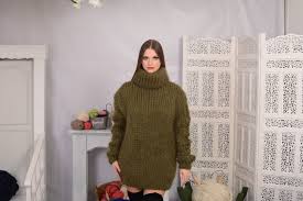 Olive Green Mohair Sweater Chunky Turtleneck Hand Knit Wosweater Knitted Mohair Pull T697a Mohair Sweater Ladies Turtleneck Sweaters Sweaters