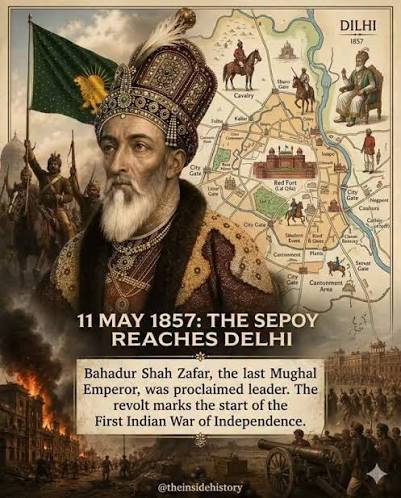 On May 11, 1857, revolutionary sepoys from Meerut reached Delhi and proclaimed the reluctant Bahadur Shah Zafar as their leader. Seeing smoke from the toll house and hearing of the sepoys' arrival, ...