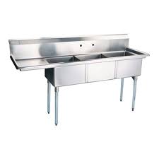 Copper sink with drain board right as well as a right rear drain. Efi Si818 3lc 18 X 18 X 11 Center Drain Three Compartment Sink With Left Drain Board Vortex Restaurant Equipment