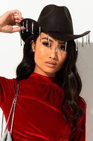 Akira Label Cowboy Hat With Rhinestone Fringe Detailing In Black Cowboy Hats Black Cowgirl Black Cowboy Hat