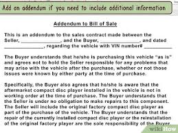 The seller's name and address. 3 Ways To Write A Bill Of Sale Wikihow