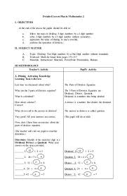 Detailed Lesson Plan In Mathematics 2 I Objectives At The End Of The Lesson The Math Lesson Plans Math Lesson Plans Elementary Teacher Lesson Plans Elementary