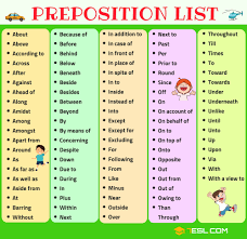 Prepositional phrases usually begin with a preposition and end with an object. English Prepositions List Pdf