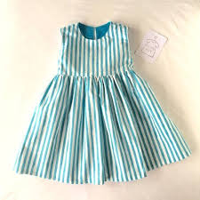 半額サンプルセール ストライプバックリボンワンピース レディースサイズs アクアブルー 女の子 洋服 子供 ワンピース 子供のドレス
