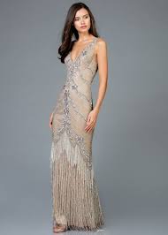 Scala 48951 Glam Fringe Evening Gown Chic Evening Dress 1920s Formal Dresses Beaded Formal Dress