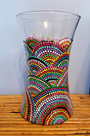 Handpainted Dot Mandala Painted Glass Flower Vase Handcrafted Multicolor New By Acraftynoo Painted Glass Flower Glass Painting Designs Pottery Painting Designs