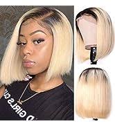 Amazon.com : Ombre Blonde Lace Front Wigs for Women 13x4 HD Lace Human Hair  1B613 28 Inch 150% Density 2 Tones with Dark Roots Bleached Knots Glueless  Transparent Lace Frontal Wigs Pre