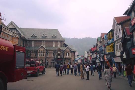 GLIMPSE OF OLD SIMLA Photograph shows, The Mall, Bank Building and Post Office Location --- Simla in 1912 .