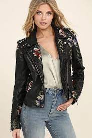 Blank Nyc Black Embroidered Vegan Leather Moto Jacket Vegan Leather Moto Jacket Embroidered Leather Jacket Vegan Leather Jacket