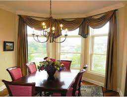 Simple Scarf Swag Over Bay Window Or Bow Window Allows For Natural Light And Clear Vie Window Treatments Living Room Dining Room Curtains Dining Room Windows