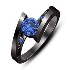 77 Black Rhodium Plated 925 Sterling Silver Ravishing Three Stone Engagement Ring Black Wedding Rings Black Engagement Ring Three Stone Engagement Rings