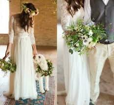 Manche kaufen das kleid, das ohnehin nur das eine mal getragen wird, lieber second hand. Vintage Ubergrosse Spitze Lange Armel Boho Strand Hochzeitskleider Brautkleider Ebay