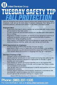 Read all instructions and safety precautions on your equipment This Week S Tuesday Safety Tip Is About Fall Protection United Services Is Dedicated Making Safet Safety Tips Occupational Health And Safety Workplace Safety