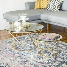 Aman Geometric Glass 2 Piece Coffee Table Set Coffee Table Modern Living Room Table Nesting Coffee Tables