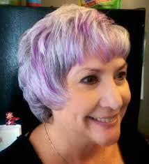 For short gray hair, stacked layers cut from the middle of the back to the nape of the neck are a great way to add volume and texture. Hair Natural Grey Mom 55 Ideas Purple Hair Highlights Blue Hair Highlights Purple Highlights Blonde Hair
