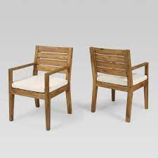 Nestor 2pk Acacia Wood Dining Chairs Natural Cream Christopher Knight Home Outdoor Dining Chairs Patio Dining Chairs Lounge Chair Outdoor