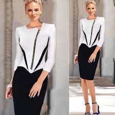 2016 Dames Elegante Lange Mouwen Zwart Wit Jurk Potlood Vrouwen Formele Jurken Pak Voor Werk P Women Bodycon Dress Casual Dresses For Women Black N White Dress