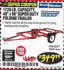 They will skyrocket your car's capacity, which will make the transportation of large items easy to accomplish. Harbor Freight Tools Coupon Database Free Coupons 25 Percent Off Coupons Toolbox Coupons 1720 Lb Capacity 4 Ft X 8 Ft Super Duty Utility Trailer
