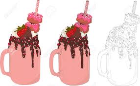 Some milkshake coloring may be available for free. Realistic Cartoon Milkshake In A Pink Jar With Chocolate Covered Royalty Free Cliparts Vectors And Stock Illustration Image 153768217