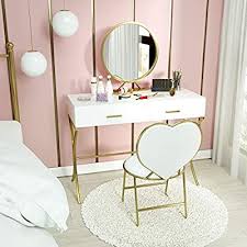 Amazon Com Mecor Vanity Set With Mirror Wood Makeup Dressing Table With X Shape Metal Legs Bedroom Vanity D Vanity Table Set Vanity Table Bedroom Vanity Desk