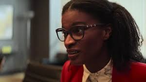 Versace eyeglasses worn by Joy (Ashley Romans) as seen in Mrs. Davis  (S01E08)