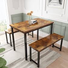 Create a warm and rustic place to gather for meals and other events with the. Buy Awqm Dining Room Table Set Kitchen Table Set With 2 Benches Ideal For Home Kitchen And Dining Room Breakfast Table Of 47 2x28 7x29 5 Inches Benches Of 41 3x11 8x17 7 Inches Rustic Brown Online In
