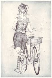 Madchen Mit Fahrrad 02 Radierung Radierung Fahrrad Zeichnung Hubsche Zeichnungen