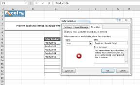 Prevent Duplicate Entries In A Range With Excel Data Validation Microsoft Excel Tips From Excel Tip Com Excel T Data Validation Excel Tutorials Prevention
