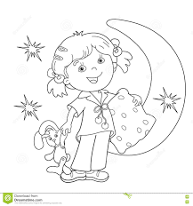 Juegos de varios personajes de dibujos para colorear imprimir y pintar. Esquema De La Pagina Que Colorea De La Muchacha De La Historieta En Pijamas Con La Almohada Ilustracion Del Vector Ilustracion De Bebe Cabrito 73294699