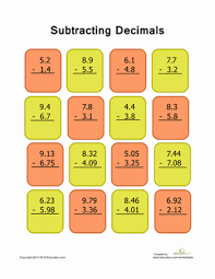 decimal subtraction practice 1 worksheet education com
