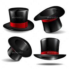 Set Of Black Magician Cylinder Hats The Magicians Ribbon Vector Magic Hat