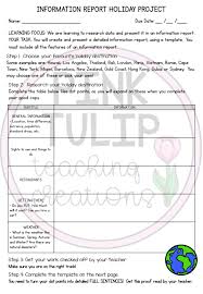 An Assignment For Students To Create An Information Report About Their Favorite Holiday Destination Includes Step By St School Skill Writing Classroom Writing