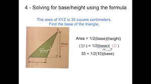 The formula of area of a triangle is 1/2×base×height if area and height is known, then using the above formula, the base can be obtained. Finding The Base Height Of Triangles When Given The Area Youtube