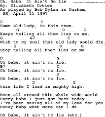 Bob Dylan Song Oh Babe It Ain T No Lie Lyrics And Chords