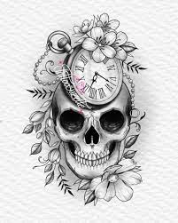 Dessin tete de mort avec rose facile : Tatouage Tete De Mort Horloge By Tattoosuzette On Deviantart