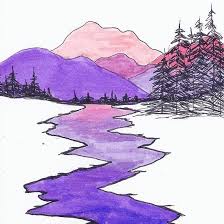 Landscape Drawing Of Mountains River Hills And Trees Using Ink And Markers Hardcover Journal By Brooke Simpson Landscape Drawings Mountain Drawing Nature Drawing