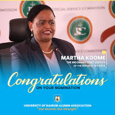 Despite a difficult childhood, martha koome looks set to become kenya's first female chief justice. University Of Nairobi On Twitter We Congratulate Lady Justice Martha Koome On Her Nomination As The Next Chief Justice Congratulations
