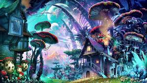 Abstract trippy vivid colorful psychedelic. Hd Wallpaper Art Mushrooms Mushroom House Tree Psychedelic Art Graphics Wallpaper Flare