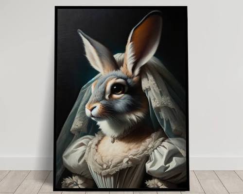 Rabbit Bride in Wedding Dress Poster — Funny Bridal Art – Balthazart Studio