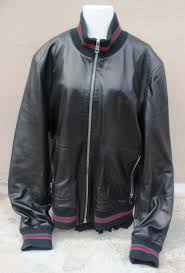 Gucci Mens Black Leather Bomber Jacket New With Tags Size 60 Leather Bomber Jacket Black Leather Bomber Jacket Bomber Jacket