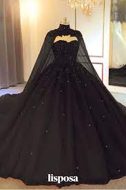 Black Wedding Dress With Cape Vestidos De Noche Elegante Vestidos De Novia Negros Vestidos De Quinceanera Negros