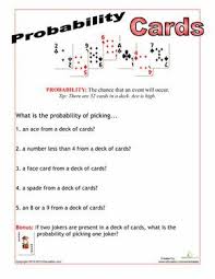 Deck Of Cards Probability Worksheet Education Com Probability Worksheets Probability Activities Probability Math