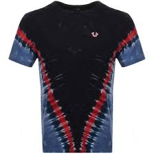 Black And Red True Religion Jeans Chevron Tie Dye Cotton Jersey T Shirt In Black Red Blue Tie Dye Tie Dye Cotton