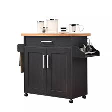 Hodedah Wheeled Kitchen Island With Spice Rack And Towel Holder Black Beech Stylish Kitchen Island Kitchen Island On Wheels Kitchen Cart